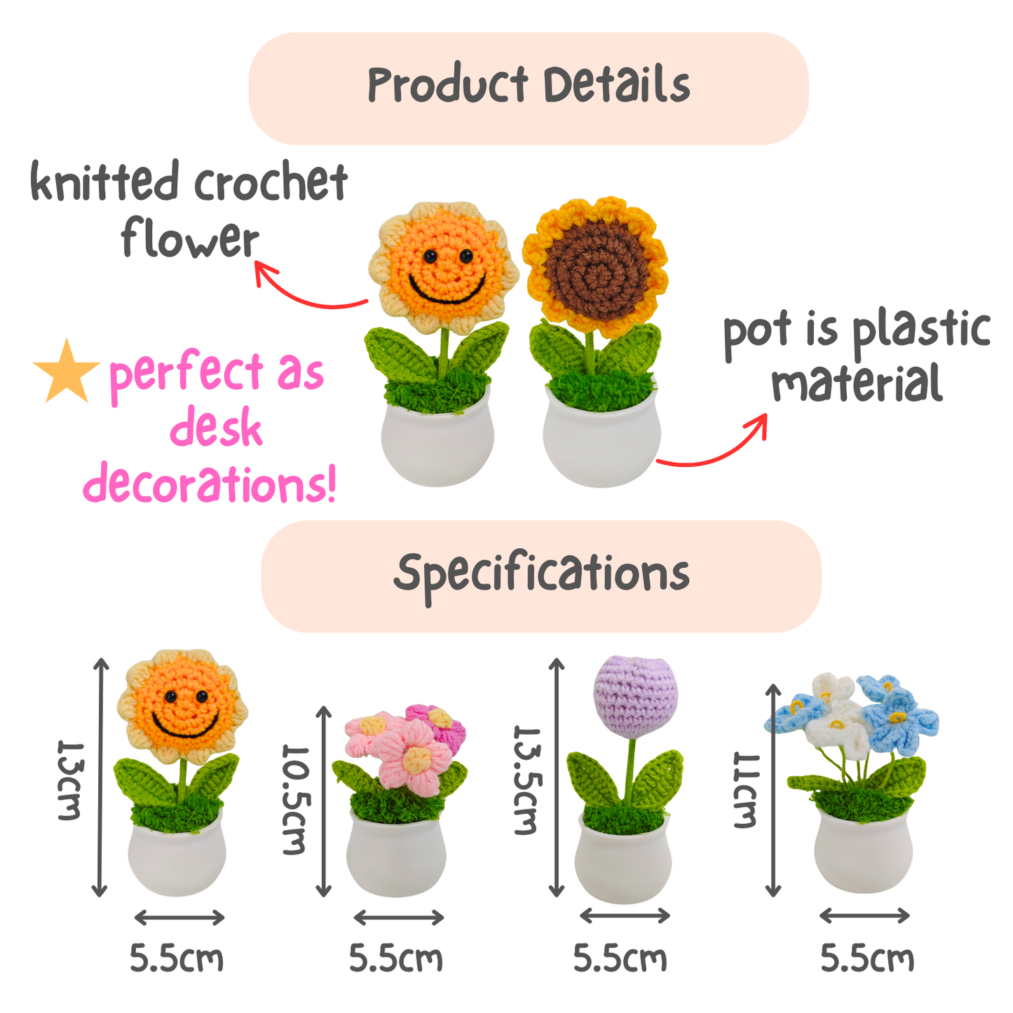 Knitted Crochet Flower Gift Set
